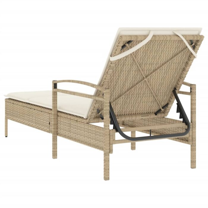 Chaise longue avec coussin beige 63x200x81 cm résine tressée – Image 4
