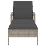 Chaise longue et coussin gris clair 63x200x81 cm résine tressée – Image 2