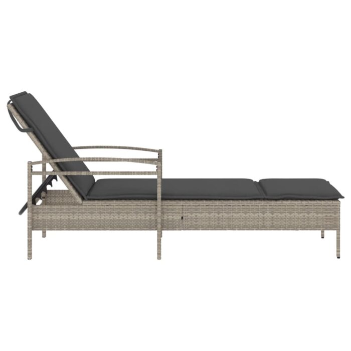 Chaise longue et coussin gris clair 63x200x81 cm résine tressée – Image 3