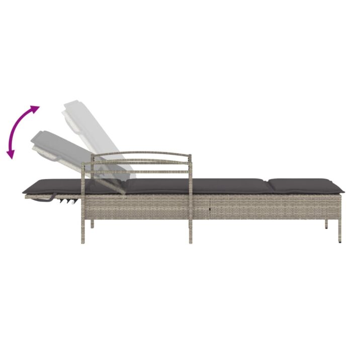 Chaise longue et coussin gris clair 63x200x81 cm résine tressée – Image 5