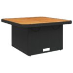 Table de jardin noir 80x80x71 cm résine tressée et bois acacia – Image 5