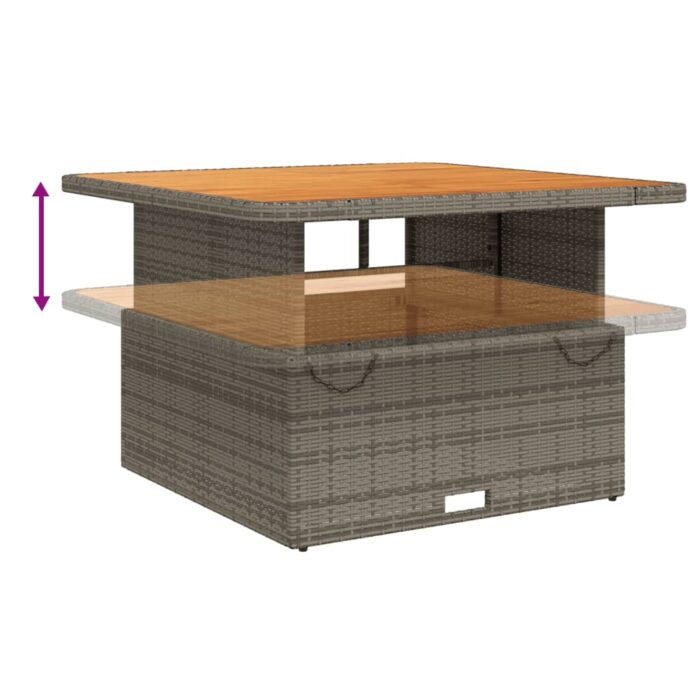 Table de jardin gris 110x110x71 cm Résine tressée bois d'acacia – Image 2