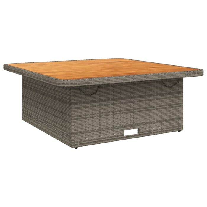Table de jardin gris 110x110x71 cm Résine tressée bois d'acacia – Image 5