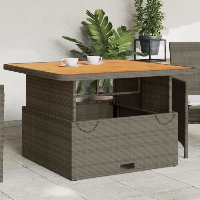 Table de jardin gris 110x110x71 cm Résine tressée bois d'acacia – Image 1