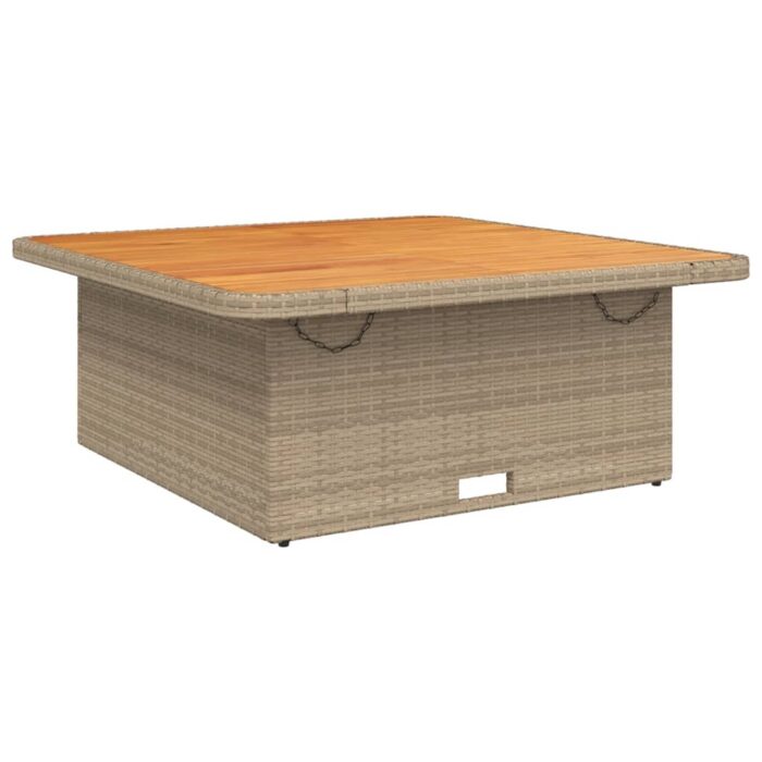 Table de jardin beige 110x110x71 cm résine tressée bois acacia – Image 5