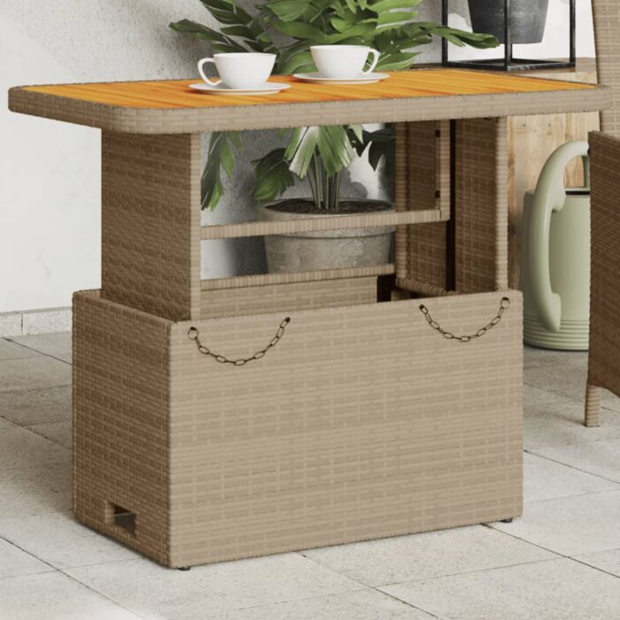 Table de jardin beige 90x55x71 cm résine tressée et bois acacia – Image 1