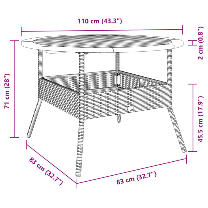 Table de jardin et dessus en bois d'acacia noir résine tressée – Image 8