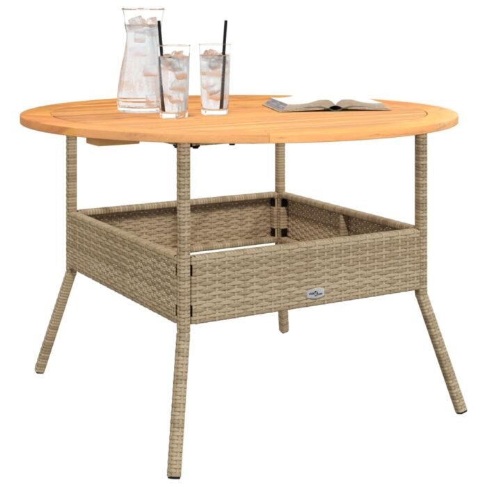 Table de jardin et dessus en bois d'acacia beige résine tressée – Image 2