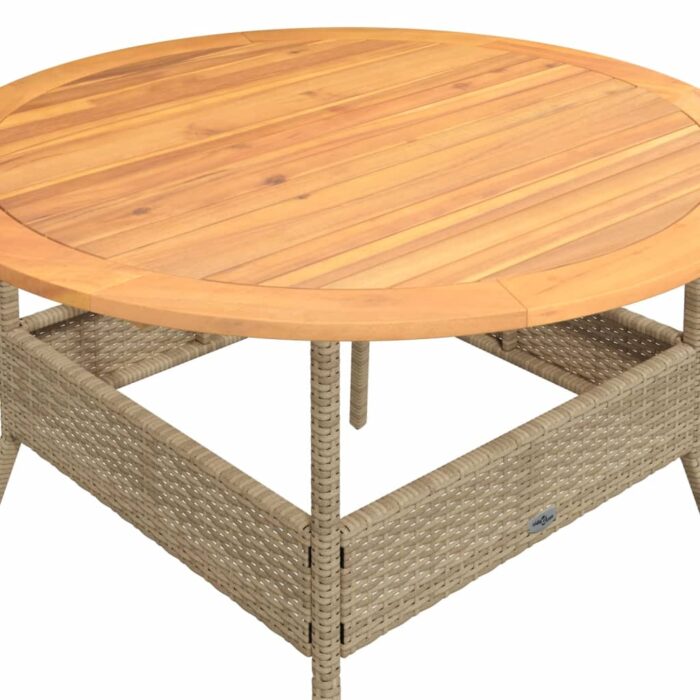 Table de jardin et dessus en bois d'acacia beige résine tressée – Image 7