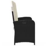 Banc inclinable de jardin avec coussins noir résine tressée – Image 2