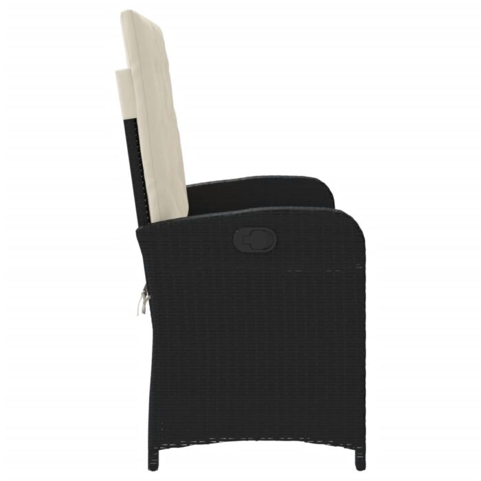 Banc inclinable de jardin avec coussins noir résine tressée – Image 2