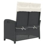 Banc inclinable de jardin avec coussins noir résine tressée – Image 3