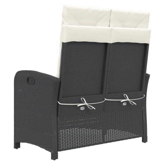 Banc inclinable de jardin avec coussins noir résine tressée – Image 3