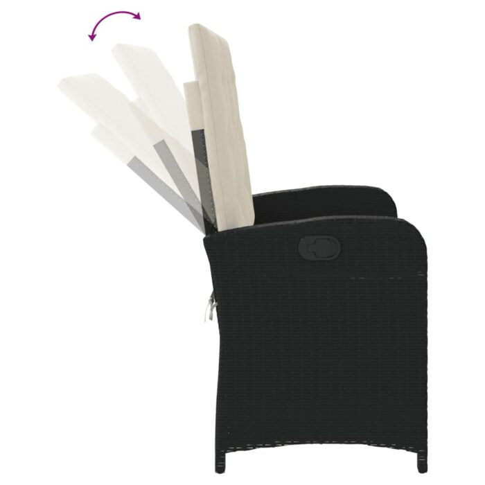 Banc inclinable de jardin avec coussins noir résine tressée – Image 4