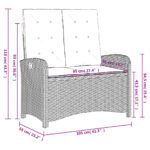 Banc inclinable de jardin avec coussins noir résine tressée – Image 8
