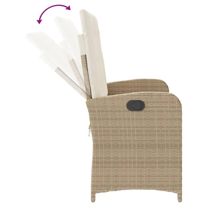Banc inclinable de jardin avec coussins beige résine tressée – Image 4