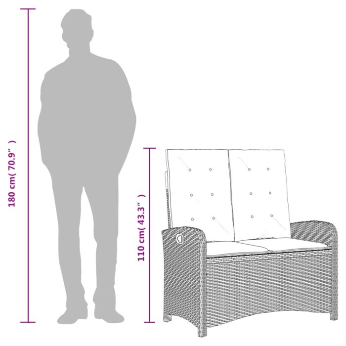 Banc inclinable de jardin avec coussins beige résine tressée – Image 7