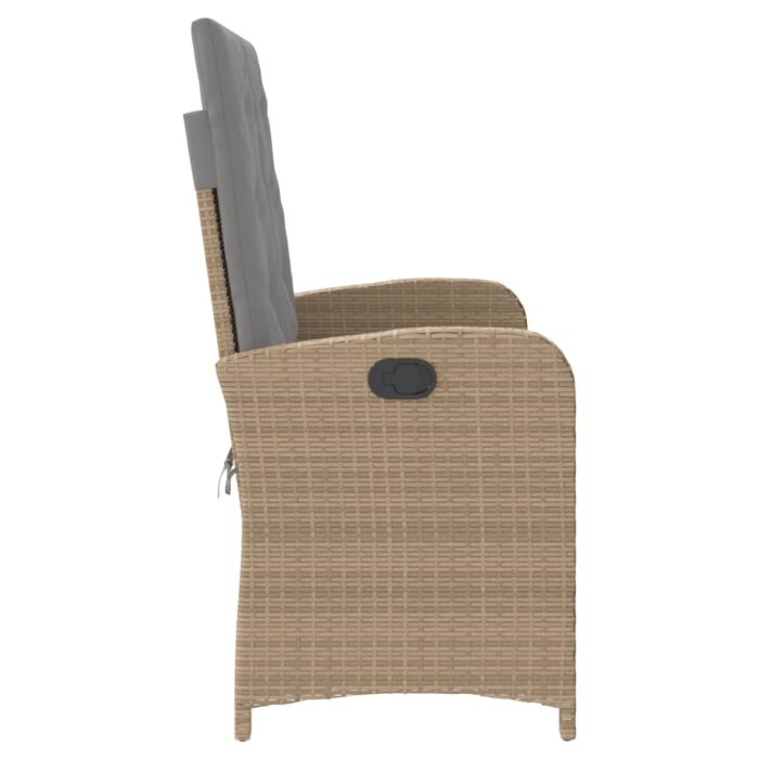 Banc inclinable de jardin avec coussins beige résine tressée – Image 2