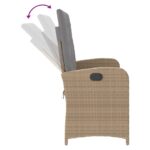 Banc inclinable de jardin avec coussins beige résine tressée – Image 4