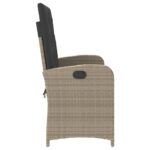 Banc inclinable de jardin et coussins gris clair résine tressée – Image 2