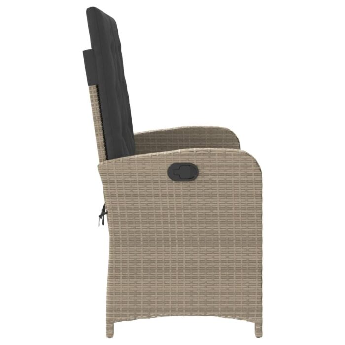 Banc inclinable de jardin et coussins gris clair résine tressée – Image 2