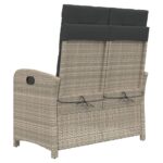 Banc inclinable de jardin et coussins gris clair résine tressée – Image 3