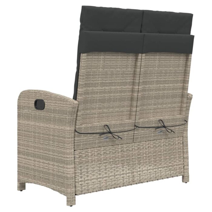 Banc inclinable de jardin et coussins gris clair résine tressée – Image 3