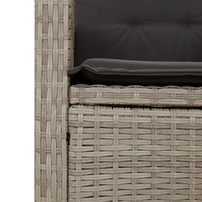 Banc inclinable de jardin et coussins gris clair résine tressée – Image 5