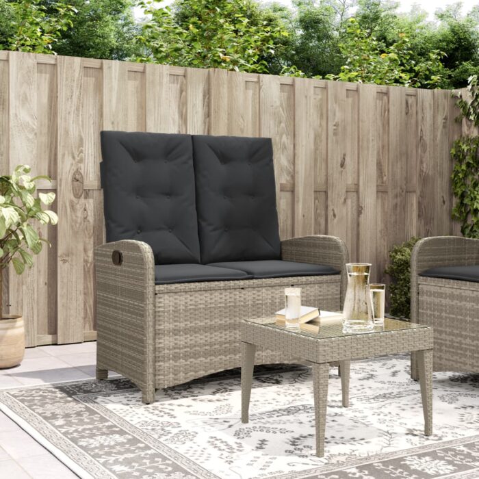 VXL8721012450387_m_en_hd_1.jpg Banc inclinable de jardin et coussins gris clair résine tressée – Image 1