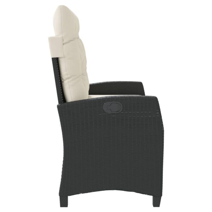 Banc inclinable de jardin avec coussins noir résine tressée – Image 2