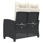 Banc inclinable de jardin avec coussins noir résine tressée – Image 3