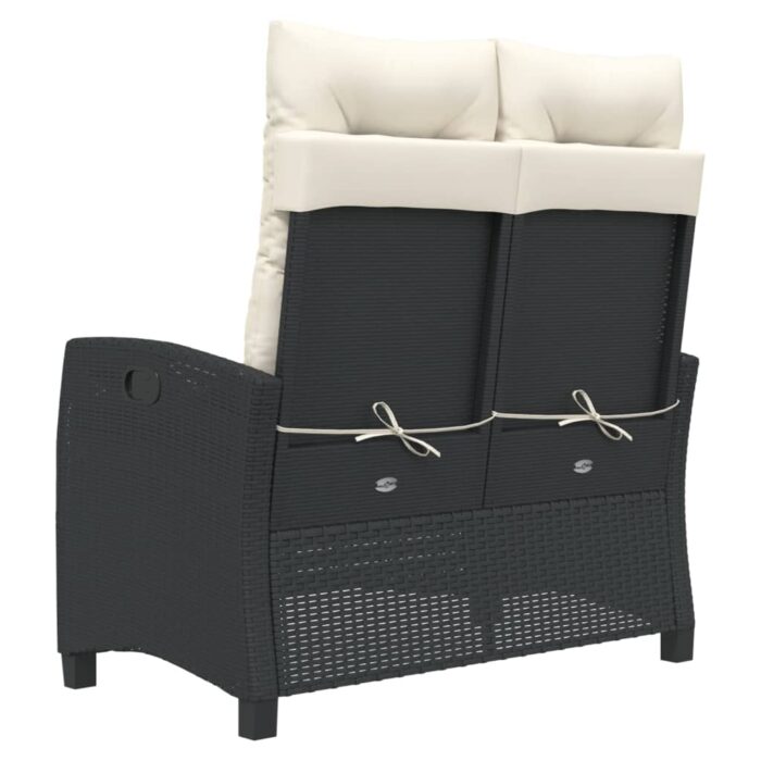 Banc inclinable de jardin avec coussins noir résine tressée – Image 3