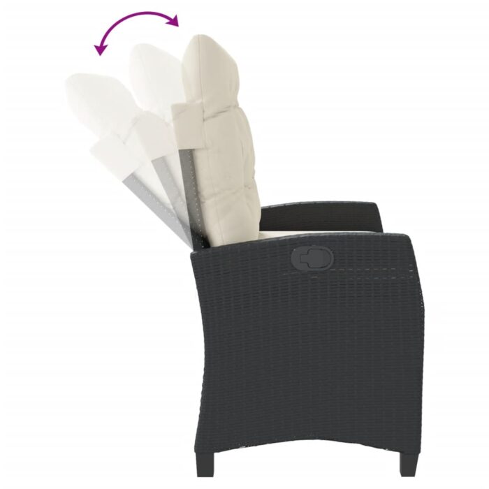 Banc inclinable de jardin avec coussins noir résine tressée – Image 4