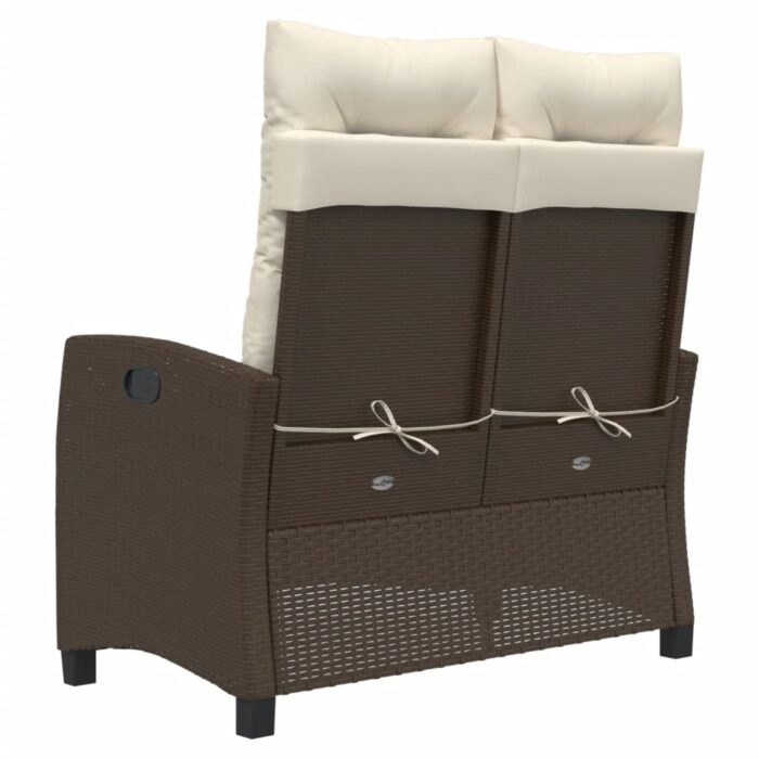 Banc inclinable de jardin avec coussins marron résine tressée – Image 3