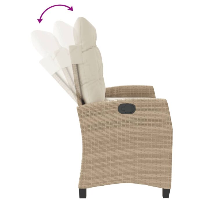 Banc inclinable de jardin avec coussins beige résine tressée – Image 4