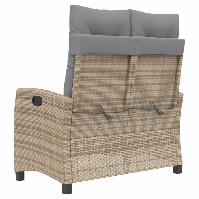 Banc inclinable de jardin avec coussins beige résine tressée – Image 3