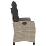 Banc inclinable de jardin et coussins gris clair résine tressée – Image 2