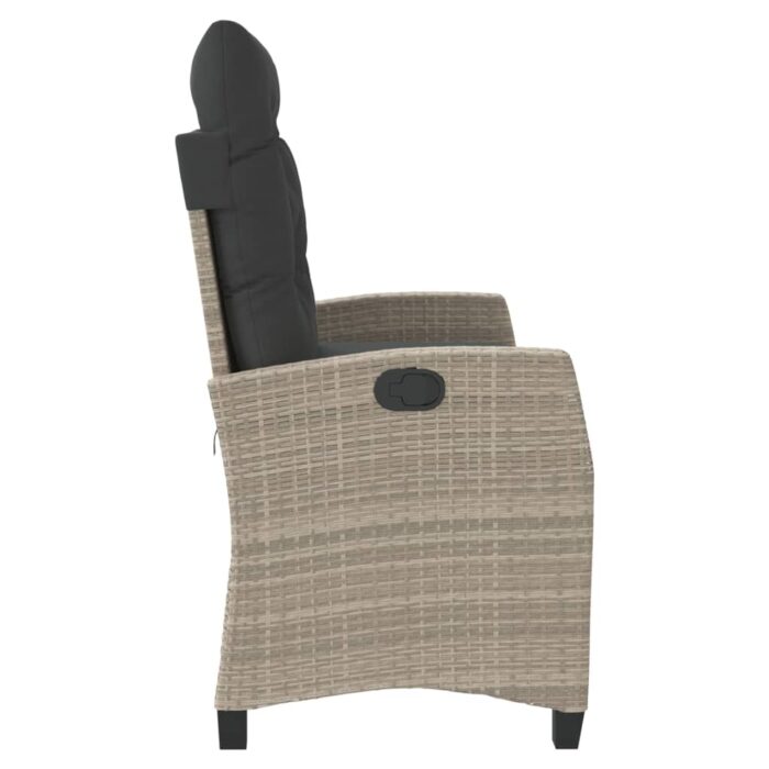 Banc inclinable de jardin et coussins gris clair résine tressée – Image 2