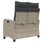 Banc inclinable de jardin et coussins gris clair résine tressée – Image 3
