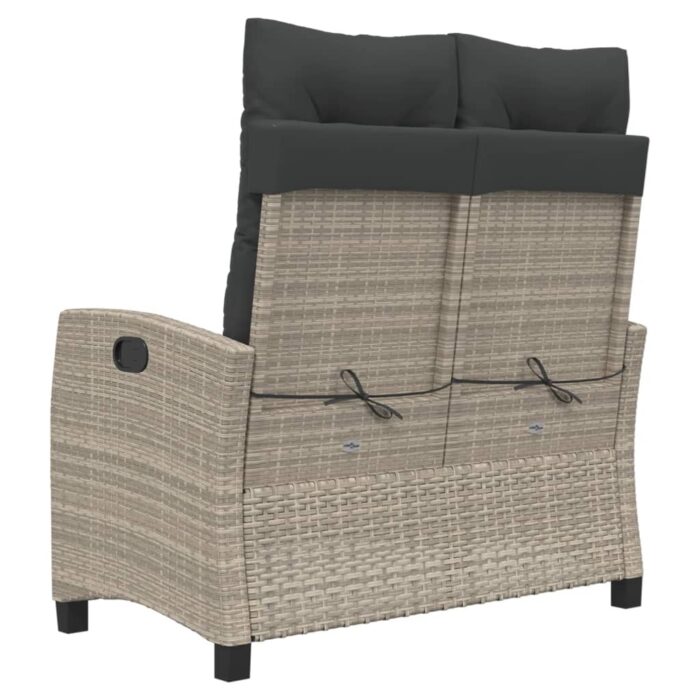 Banc inclinable de jardin et coussins gris clair résine tressée – Image 3