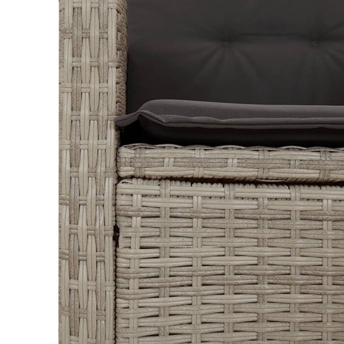 Banc inclinable de jardin et coussins gris clair résine tressée – Image 5