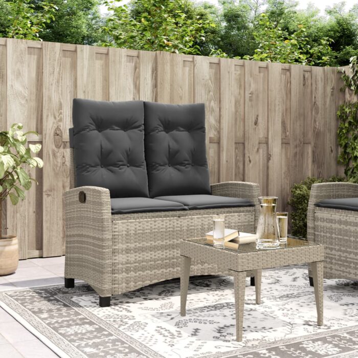 VXL8721012450486_m_en_hd_1.jpg Banc inclinable de jardin et coussins gris clair résine tressée – Image 1