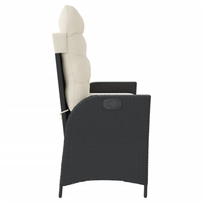 Banc inclinable de jardin avec coussins noir résine tressée – Image 2