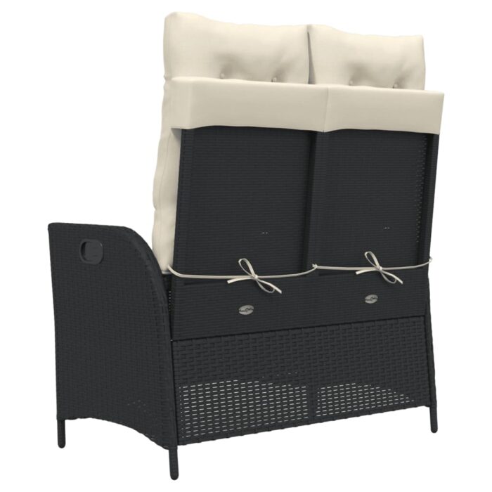 Banc inclinable de jardin avec coussins noir résine tressée – Image 3