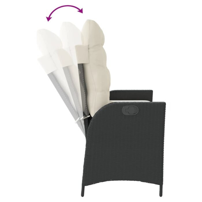 Banc inclinable de jardin avec coussins noir résine tressée – Image 4