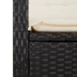 Banc inclinable de jardin avec coussins noir résine tressée – Image 5