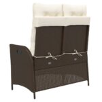 Banc inclinable de jardin avec coussins marron résine tressée – Image 3