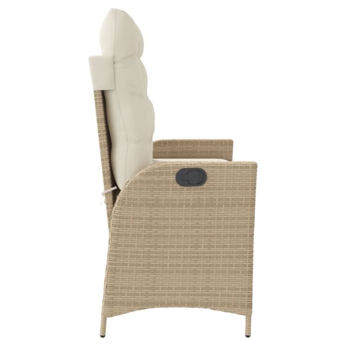 Banc inclinable de jardin avec coussins beige résine tressée – Image 2
