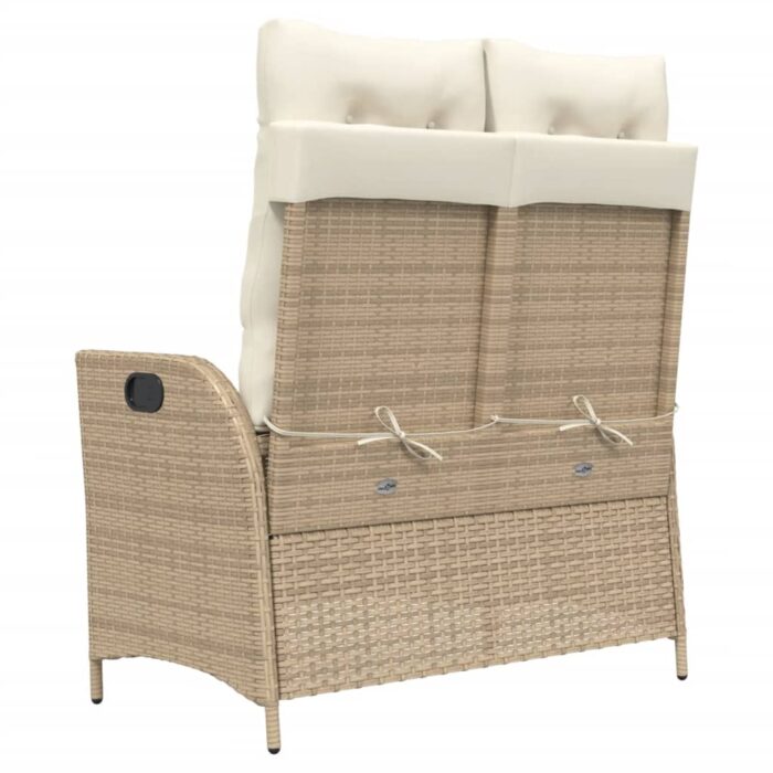 Banc inclinable de jardin avec coussins beige résine tressée – Image 3
