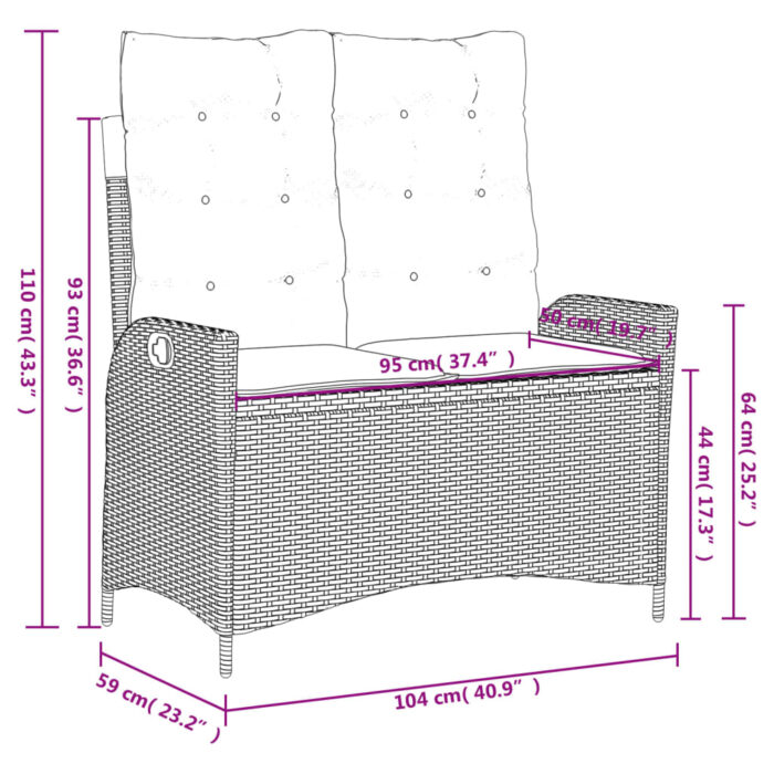 Banc inclinable de jardin avec coussins beige résine tressée – Image 8